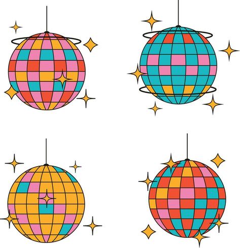 Disco Ball In Retro 1970s Style. Isolated On White Background. Vector Illustration Disco Dancing Illustration, Disco Illustration Graphic Design, Disco Logo Design, 70s Art Style, Retro Drawings Vintage, Retro Illustration Graphics, Disco Graphic Design, Disco Clipart, Disco Ball Icon