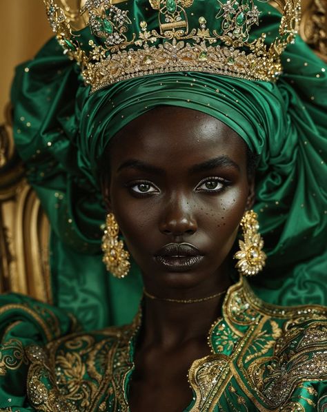 African Crown Queens, Queen Aesthetic Black Woman, Gold Crown Aesthetic Queen, African Queen Aesthetic, African Queen Outfit, African Princess Aesthetic, Black Royalty Aesthetic, Afro Steampunk, Chacter Inspiration