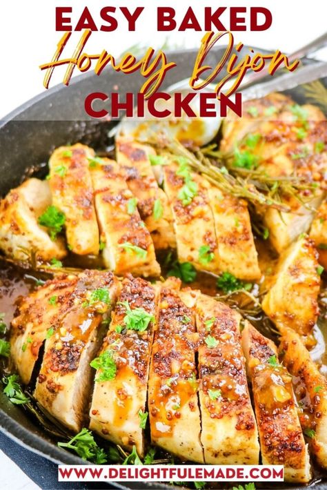 EASY Baked Honey Dijon Chicken - Delightful E Made Baked Honey Dijon Chicken, Authentic Spaghetti, Dijon Mustard Chicken, Easy Honey Mustard, Dijon Chicken Recipes, Honey Dijon Chicken, Honey Mustard Chicken Recipes, Roasted Rainbow Carrots, Healthy Breakfast Meal Prep