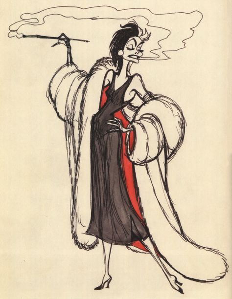 Cruella De Vil concept art by Marc Davis Tom Simpson, Marc Davis, Cruella Deville, Disney Concept Art, Walt Disney Animation, Pinturas Disney, Disney Aesthetic, R C, Disney Drawings