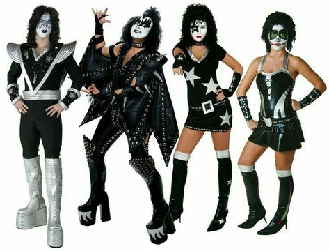 Kiss Costume Couple, Kiss Band Outfits, Kiss Halloween Costume Women, Rock And Roll Costume Women, Kiss Fancy Dress, Kiss Costume Women, Rock And Roll Halloween Costumes, Disfraz Rock And Roll, Kiss Band Costume