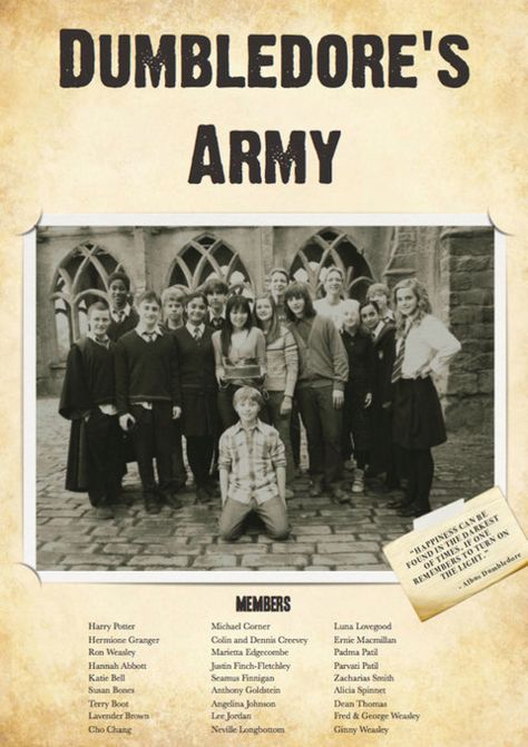 Dumbledore's Army Members! Fanart Harry Potter, Meme Harry Potter, Dumbledore's Army, Imprimibles Harry Potter, Citate Harry Potter, Glume Harry Potter, Buku Harry Potter, Anniversaire Harry Potter, Theme Harry Potter