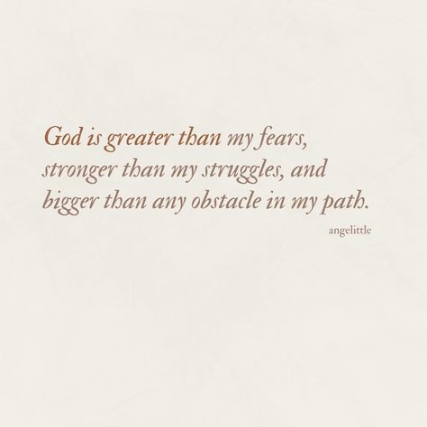 God is bigger than any obstacle in my path.🙌 Affirmation Quotes Christian, God Prayer Quotes, God Is King, God Is Good Quotes, God Is Bigger Than, God Is Bigger, God Is Saying, Connect With God, Study Quotes