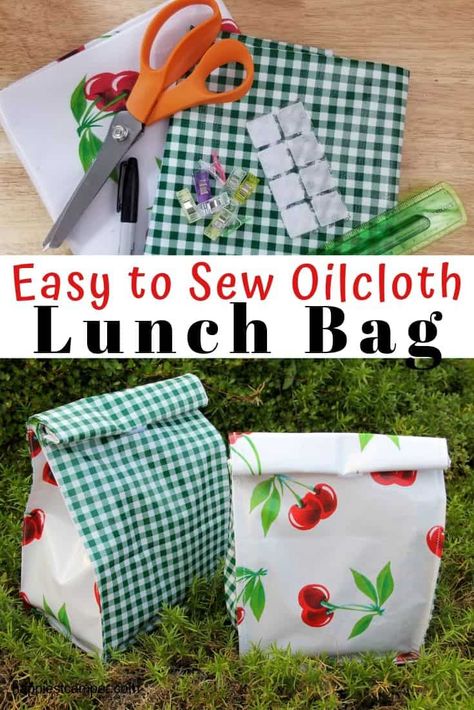 Oilcloth Lunch Bag Tutorial Oilcloth Projects, Lunch Bag Tutorials, Diy Lunch Bag, Diy Lunch, Brown Paper Lunch Bags, Sewing Machine Instructions, Paper Lunch Bags, Sew Ins, Design Bag