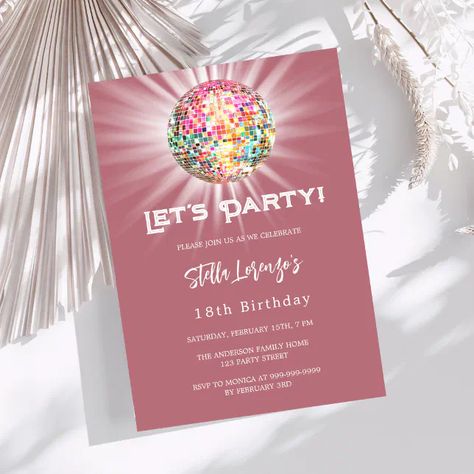 Disco party rose gold birthday invitation | Zazzle Budget Birthday, Rose Gold Birthday, Rose Gold Backgrounds, Rose Gold Invitations, Rose Party, 18th Birthday Party, 25th Birthday, Pink Birthday, Party Venues