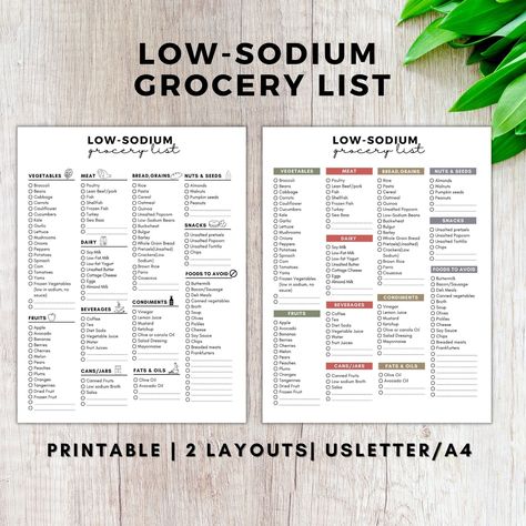 Low Sodium Grocery List, Low Sodium Food, Salt Free Diet, Low Sodium Recipes Heart, Sodium Foods, Master Grocery List, Heart Healthy Recipes Low Sodium, Low Carb Grocery List, Low Carb Grocery