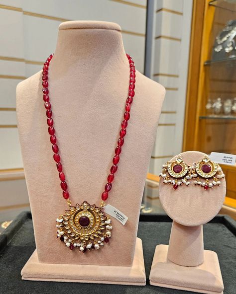 Ruby Chand Pendant set only @rukmanijewells Long Necklace : 6000 Earring : 4000 DM screenshot for enquiries or whatsapp on +919327027130 #rukmanijewells #shopping #readytoship Rajputi Jewellery, Pendant Set, Long Necklace, Beaded Jewelry, Ruby, Pendant, Quick Saves, Instagram, Beaded Jewellery