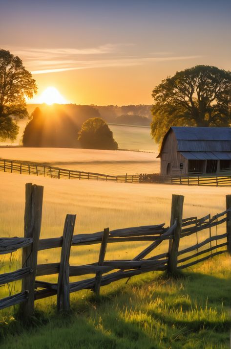 A stunning ultra HD photograph captures the magic of a rustic farm sunrise. Dramatic shadows, dew-laden fields, and a weathered barn create a perfect rural scene. Discover unexpected features like a plateau, hot spring, and spire. #RuralPhotography #SunriseMagic Country Landscape Photography, Farm Sunrise, Rural Photography, Farm Fields, Hd Photography, Farm Field, Country Landscaping, Long Shadow, Breathtaking Beauty