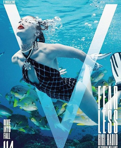 GIGI HADID Rhapsody In Blue, Mario Sorrenti, Fashion Magazine Cover, V Magazine, Fashion Cover, Under Water, Barbara Palvin, Irina Shayk, Elle Fanning