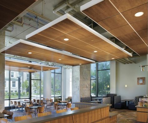 flat floating wood ceiling panels with view of ceiling above Wood Ceiling Panels, Floating Ceiling, Architecture Ceiling, Office Ceiling, Office Corporate, Armstrong Ceiling, Open Ceiling, Timber Ceiling, Ceiling System