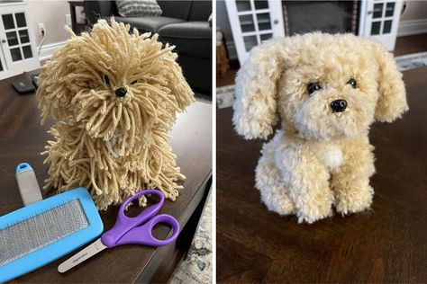 Even Crochet Dogs Need To Be Groomed! Crochet Doodle Dog, Crochet Goldendoodle, Crochet Dog Ornament, Cute Crochet Dog, Pompom Dog, Crochet Poodle, Crochet Pictures, Crochet Dogs, Yarn Animals