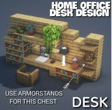 Minecraft Desk Ideas In Game, Minecraft Office Room, Office In Minecraft, Minecraft Office Design, Minecraft Crafting Table Ideas, Office Minecraft Ideas, Minecraft Study Room Ideas, Coffee Table Minecraft, Living Room Ideas In Minecraft