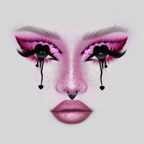 Pink Makeup Looks Creative, Pink Halloween Makeup Looks, Pink Halloween Makeup, Goth Makeup Ideas Drawing, Goth Pink Makeup, Halloween Beauty Makeup, Pink Goth Makeup Ideas, Pink Goth Eye Makeup, Pink Drag Eye Makeup