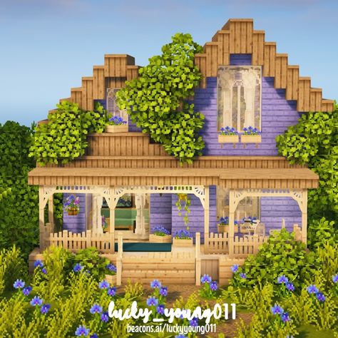 Minecraft Blue House Ideas, Cute Blue Minecraft House, Blue House Minecraft, Blue Minecraft House, Minecraft Build Hacks, Cottagecore Minecraft, Minecraft Village, Minecraft Banner Designs, Bangunan Minecraft