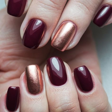 1. A close-up of a woman's hand showcasing elegant burgundy and gold manicured nails, perfect for fall inspiration.    2. A woman's hand adorned with stylish burgundy and gold nails, capturing the essence of fall nail trends beautifully.    3. Elegant burgundy and gold manicured nails on a woman's hand, embodying chic fall nail ideas for a trendy look.    4. A woman's hand featuring stunning burgundy and gold nails, ideal for autumn-inspired nail art and fashion.    5. Close-up of a woman's hand Fall Nail Inspo 2024 Square, Fall Plum Nails, Basic Fall Nails, Square Fall Nails, Almond Fall Nails, Fall Nails Design, Cute Fall Nails, Fall Pedicure, Fall Nail Inspo