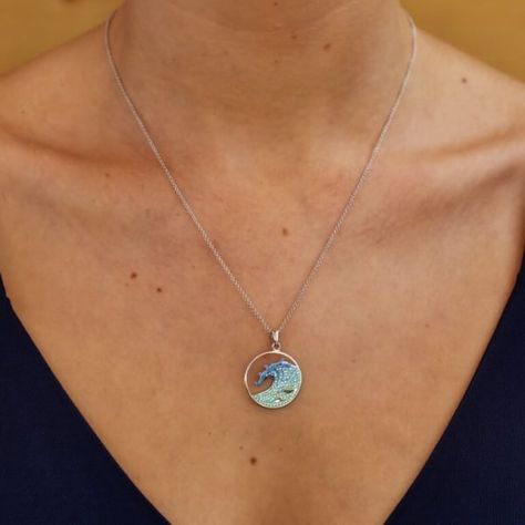 Ocean Necklace Aesthetic, Waves Jewelry, Ocean Accessories, Marine Jewelry, Ocean Pendant, Embossed Jewelry, Wave Pendant, Sea Necklace, Ocean Inspired Jewelry