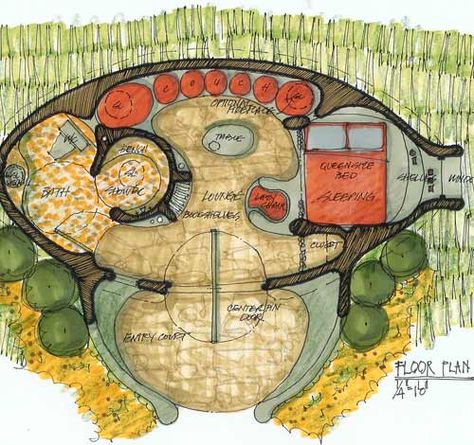 Floor plan for the hobbit guesthouse Hobbit House Plans, Casa Do Hobbit, Cob House Plans, Casa Hobbit, Straw Bale House, Earthship Home, Earth Sheltered, Underground Homes, Hobbit Hole