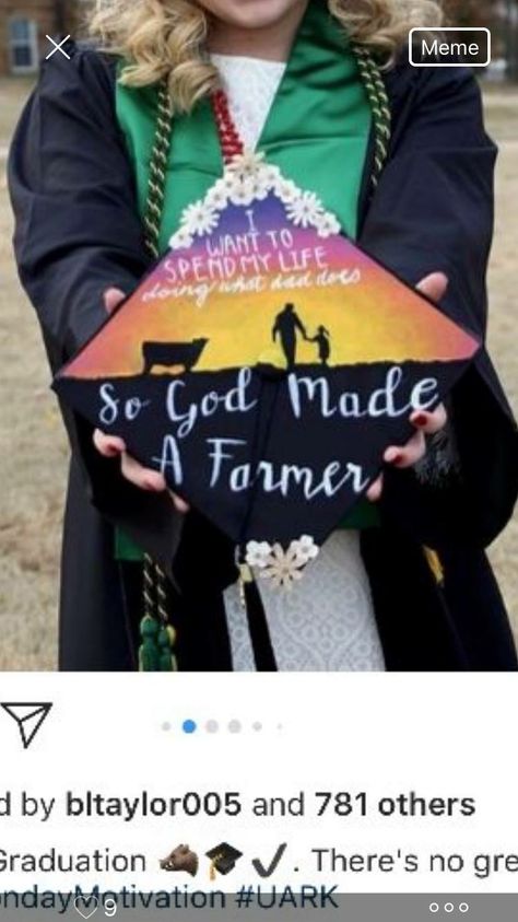 Ag grad cap Agriculture Graduation Cap Ideas, Agriculture Graduation Cap, Ffa Graduation Cap, Western Grad Caps, Country Graduation Cap, Western Graduation Cap, Graduation Cap Designs College, So God Made A Farmer, God Made A Farmer