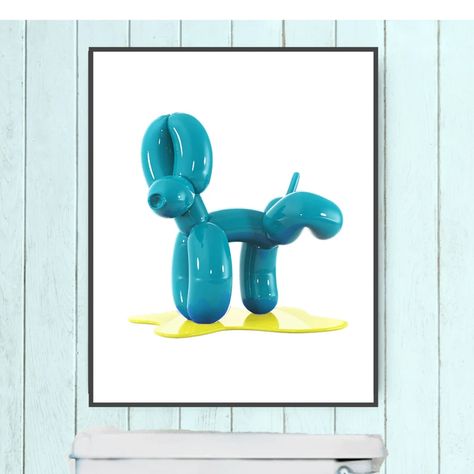 Pooping Balloon Dog, Dog Pooping Bathroom Art, Balloon Dog Pooping, Ballon Dog, Dog Balloon, Dog Printable, Dog Pop, Dog Toilet, Paintings Ideas