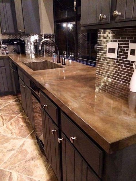 40 Amazing and stylish kitchens with concrete countertops Kitchens With Concrete Countertops, Concrete Counters, Concrete Countertops Kitchen, Concrete Counter, Kitchen Counter Top, Concrete Kitchen, Decorating Kitchen, Bathroom Countertops, Stained Concrete