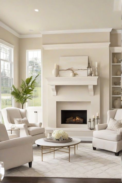 In this post, we explore the trendy décor of 2024 and discuss whether Alabaster (SW 7008) is the perfect wall paint color for a fireplace room. Find out more here! #Ad #homedecor #homedesign #fixhome #Painthome #interiorarchitecture Wall Colors Green Room Colors Bright Room Colors Home Renovation Home Remodeling Modern Paint Colors Living Room Alabaster Paint, Cream Living Room Walls Paint Colors, Sw Alabaster Coordinating Colors, Accessible Beige Living Room, Alabaster Paint Scheme, Alabaster Living Room, Sw Alabaster Walls, Alabaster Sherwin Williams Walls, Alabaster Living Room Walls