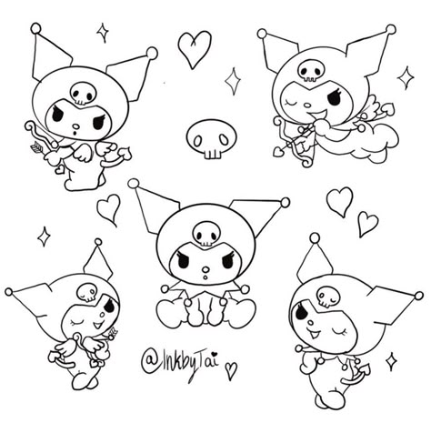 Kuromi Outline Drawing, Sanrio Line Art, Kuromi Coloring Pages Printable, Kuromi Lineart, Hello Kitty Flash Tattoo, Kuromi Doodle, Kuromi Coloring Page, Kuromi Outline, Kuromi Drawing