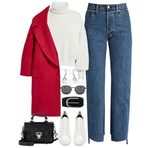 Hint Of Red Outfit, Red Coat Outfit Winter, Preppy Chic Outfits, Ideas Outfit, Stylish Clothes, Stylish Work Outfits, Easy Trendy Outfits, Red Outfit, Fashion Design Clothes