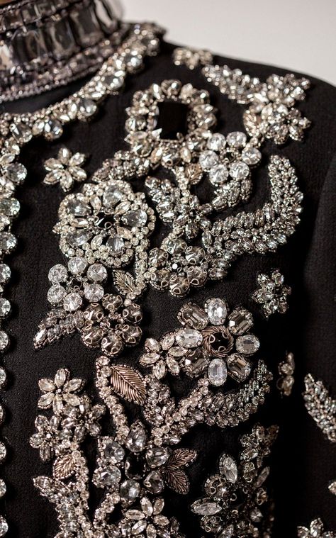 Jewel-Detailed Virgin Wool Jacket By Andrew Gn | Moda Operandi Glamorous Luxury Sets With Pearl Embroidery, Luxury Designer Outerwear With Intricate Embroidery, Luxury Beaded Embroidered Festive Fabric, Luxury Transitional Pearl Embroidery Sets, Jewel Embroidery, Luxury Beaded Gold Embroidered Fabric, Star Dresses, Casual Embroidery, Crystal Embroidery