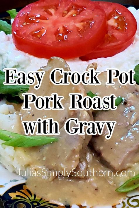 Crock Pot Pork Roast Recipe with Gravy - this easy pork roast recipe delivers a tender and flavorful pork roast that makes its own amazing gravy right in your slow cooker. Serve with your favorite sides for a home cooked comfort food meal that your family will love. Top Rated Crockpot Recipes, Pork Sirloin Roast Crock Pot, Pork Shoulder Roast Crock Pot, Roast Gravy Recipe, Easy Pork Roast, Pork Roast With Gravy, Crock Pot Pork Roast, Rockcrok Recipes, Pork Ideas