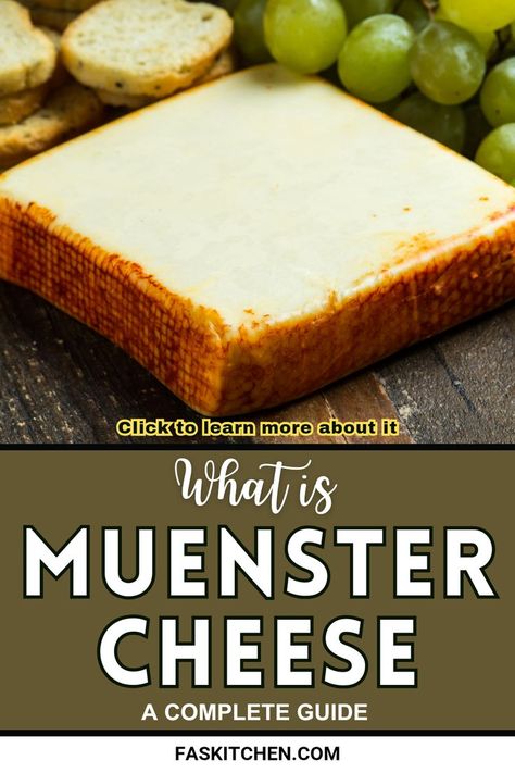 A block of Muenster cheese with its distinctive orange rind, sliced on a wooden board, surrounded by crackers, grapes, and a small cheese knife. Cheese Making Recipes, Muenster Cheese, Cheese Maker, Mac Cheese, American Cheese, Cheese Lover, Soft Cheese, How To Make Cheese, Grilled Cheese