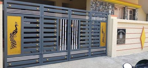 Main Gate Colour Ideas Iron, Iron Gate Colour Ideas, Simple Iron Main Gate Design, Gate Colour Ideas Iron, Main Gate Colour Ideas, Gate Colour Ideas, Ms Gate Design Modern, Sliding Main Gate Design, Modern Gates Design