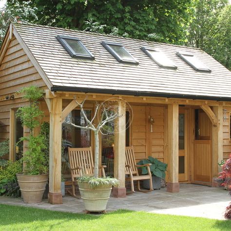 Summer House | SH006 | Radnor Oak Summer House Extension, Cottage Summer House, Summer House With Veranda, Rustic Summer House, Summer House Lighting, Garden Buildings Summer House, Annexe Ideas Layout, Garden Building Ideas, Summer House Exterior