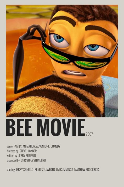 bee movie minimalist/alternative movie poster Barry B Benson, Making Honey, Patrick Warburton, Look 80s, Animated Movie Posters, Disney Movie Posters, Mini Posters, Movie Recommendations, Just Graduated