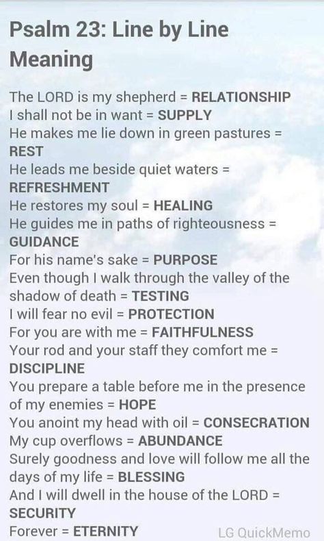 Psalm 23: Line by Line Meaning ￼ Anoint My Head With Oil, He Restores My Soul, Fear No Evil, House Of The Lord, The Lord Is My Shepherd, Soul Healing, Good Prayers, Bible Facts, Prayer Verses