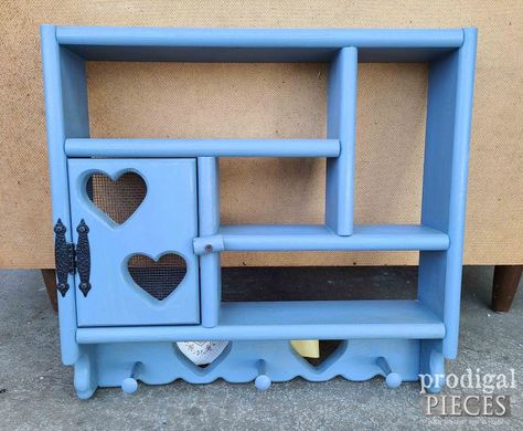 Heart Shelves, Groovy Apartment, Country Shelves, Upcycle Wood, Shelf Makeover, Heart Shelf, Small Wall Shelf, Knick Knack Shelf, Blue Shelves