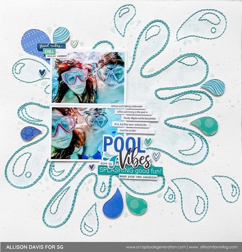 Scrapbook Design Idea | Stitching & Watercolor Allison Davis, Winter Scrapbook Layouts, Scrapbook Generation, Scrapbook Design, One Photo, Scrapbook Sketches, Stitching Details, Back Stitch, Photo Blocks