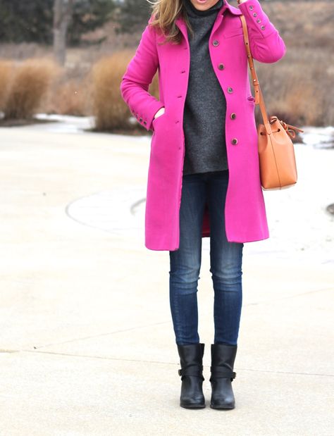 Lilly Style: outfit snapshots - first of 2015 Pink Coat Outfit Winter, Coat Outfit Winter, Pink Coat Outfit, Invisible Closet, Coat Outfit Casual, Pink Winter Coat, Pink Wool Coat, Winter Coat Outfits, Look Rose