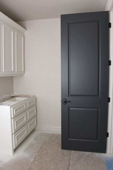 Benjamin Moore Black Kitchen Cabinet Colors Interior Door Paint Colors, Hoarder House, Trim Paint Color, Painted Interior Doors, Trim Paint, Door Paint Colors, House Door, Black Door, Black Handles