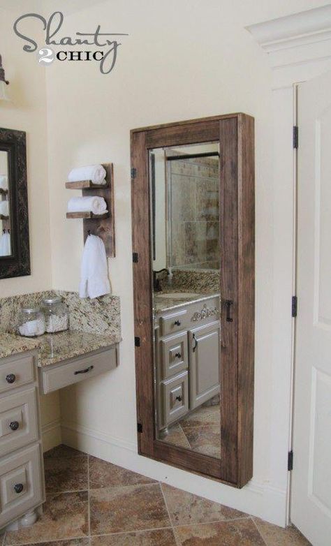 Diy Bathroom Storage Ideas, Bathroom Mirrors Diy, Bathroom Mirror Storage, Diy Bathroom Design, Bilik Air, Diy Bathroom Storage, Bathroom Organization Diy, Bathroom Mirror Cabinet, Mirror On The Wall