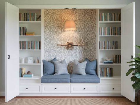 11 Awesome 10x12 Bedroom Layout Ideas Daybed And Shelves, Daybed With Bookcases On Either Side, Bedroom With Built In Bookshelves, Bedroom With Couch Layout, 10x12 Bedroom Layout, Bedroom Bookcase Ideas, Bedroom With Couch, Couch Layout, Built In Daybed