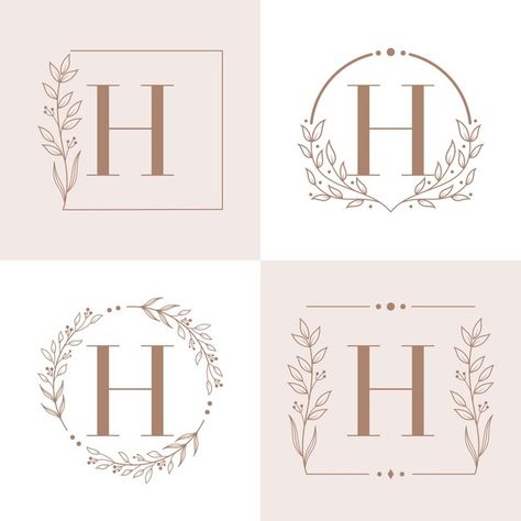 Letter h logo with floral frame backgrou... | Premium Vector #Freepik #vector #logo #floral #design #border Guesthouse Logo Ideas, Letter H With Flowers, H Logo Design Letter Gold, H Design Letter, H Font Letter Design, H Logo Design Letter, H H Logo, Floral Frame Template, Letter H Logo Design