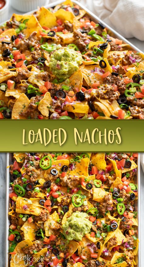 loaded nachos on a tray Pot Roast Nachos Easy Recipes, Fully Loaded Nachos, Nachos For Party, Nacho Bar Ideas Parties, Lazy Casserole, Nachos Dinner, Friday Night Dinner Ideas, Mexican Finger Foods, Nacho Appetizer