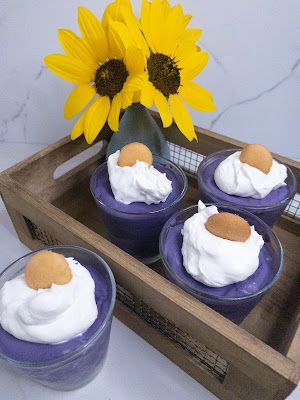 Ube banana pudding Ube Bread Pudding, Ube Banana Pudding, Ube Banana Bread, Ube Recipes Filipino Desserts, Ube Recipe, Ube Halaya Recipe Using Ube Powder, Coconut Sweetened Condensed Milk, Ube Cake, Manga Food