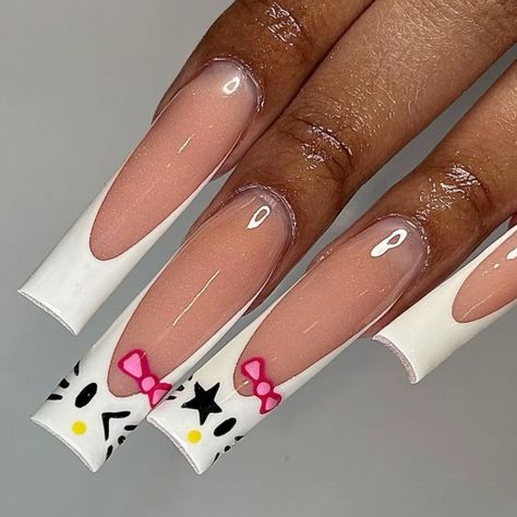 Hello Kitty Nails Art, Kitty Nails, Punk Nails, Airbrush Nails, Diy Acrylic Nails, Girly Acrylic Nails, Dope Nail Designs, Simple Acrylic Nails, Hello Kitty Nails