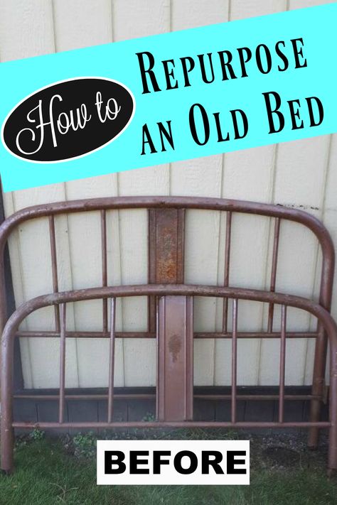 Bed Frame Crafts Projects, Iron Bed Repurpose, Headboard Flower Bed Ideas, What To Do With Old Bed Frames, Bench Made From Bed Frame, Old Bed Headboard Ideas Projects, Wrought Iron Bed Frames Antique, Repurposed Iron Bed Frame, Metal Bed Frame Repurpose