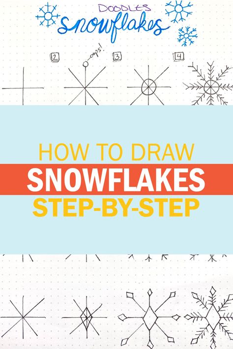 How To Draw A Snowflake Step By Step, Snow Flake Draw Easy, Hand Drawn Snowflakes, Snowflake Doodles Simple, Simple Snowflake Drawing, How To Paint Snowflakes, How To Draw A Snowflake, How To Draw Snowflakes, Easy Snowflake Drawing