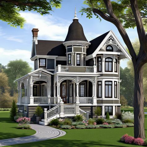 Victorian Home Floor Plan, Queen Anne House Plans Layout, Large Old House, Victorian Style Tiny House, Victorian Homes Layout, Victorian Exterior House, Victorian Houses Exterior, Simple Victorian House, Modern Victorian House Exterior