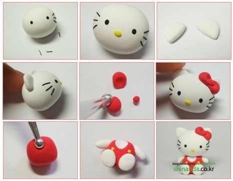 Hello kitty Hello Kitty Air Dry Clay, Hello Kitty Fondant, Tort Hello Kitty, Fimo Kawaii, Hello Kitty Vans, Diy Fimo, Fondant Animals, Fondant Tutorial, Hello Kitty Cake