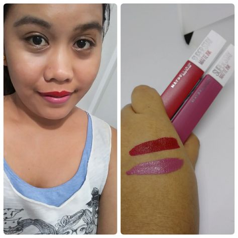 Slayin' it with my Maybelline #SuperStayMatteInk I received free from Influenster for testing purposes. But all opinions are my own. These shades are Pioneer (Classy Red) and Lover (Mauve/Rose). Loved it! Pink For Me Maybelline, Maybelline Sensational Lipstick, Maybelline Color Sensational Lipstick, Maybelline, Hair Straightener, Makeup, Beauty