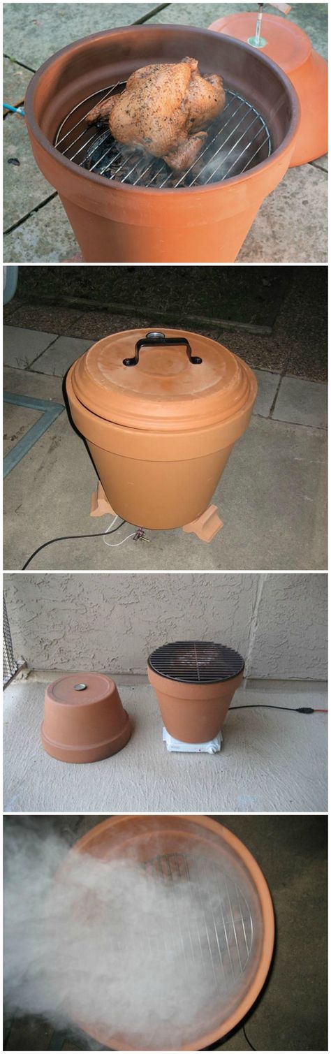 DIY Clay Pot Smoker Smoker Diy, Outdoor Smoker, Outdoor Cooker, Outdoor Bbq Grill, Clay Pot Crafts, Have Inspiration, Samos, Clay Pot, Outdoor Bbq